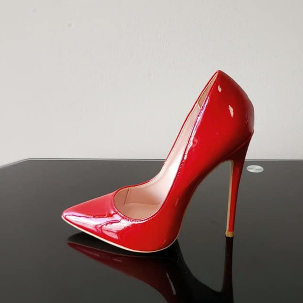 Pointed Toe Stiletto High Heels Red Shiny Leather